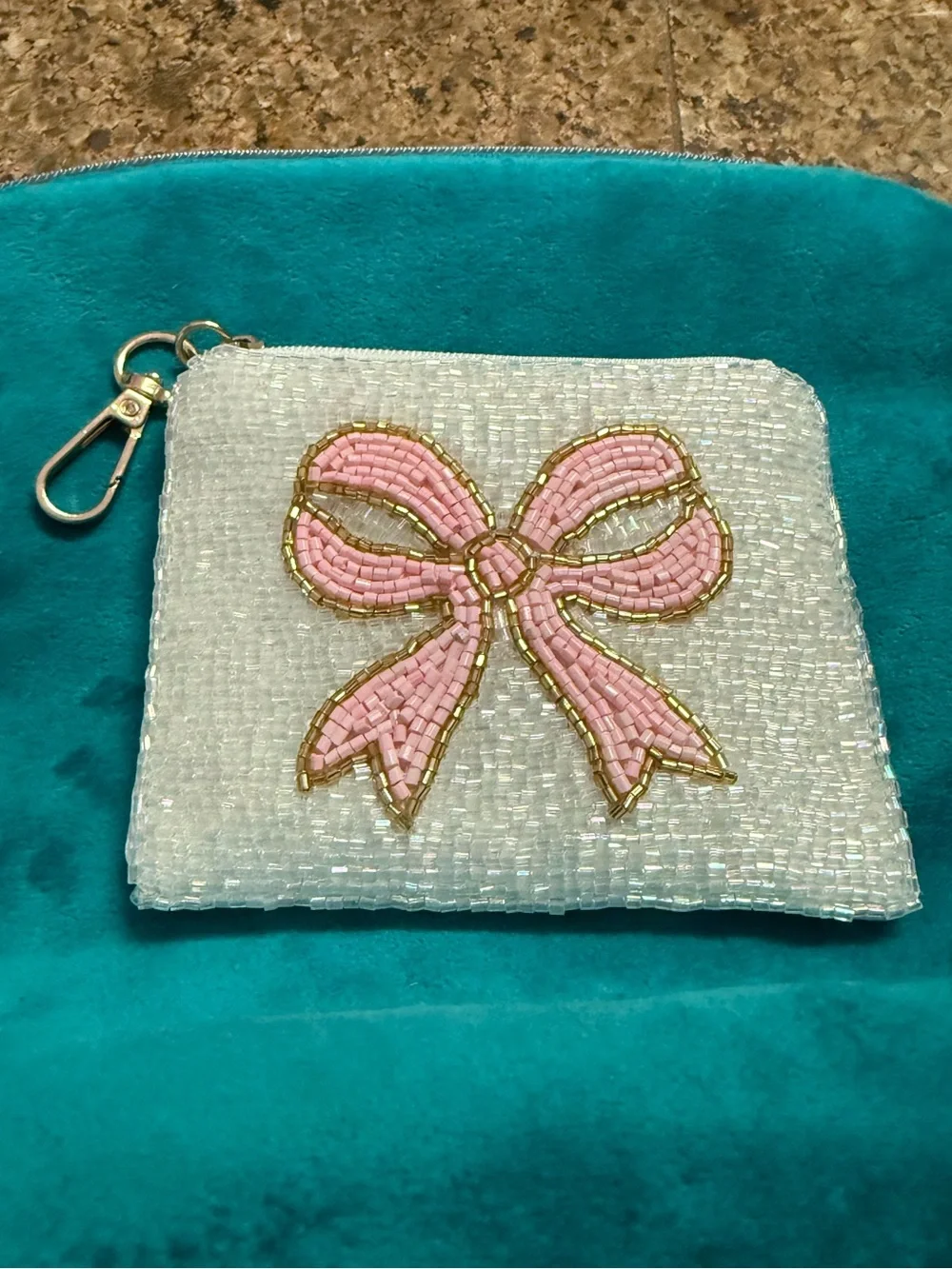 Beaded Pink Bow Card & Key Pouch